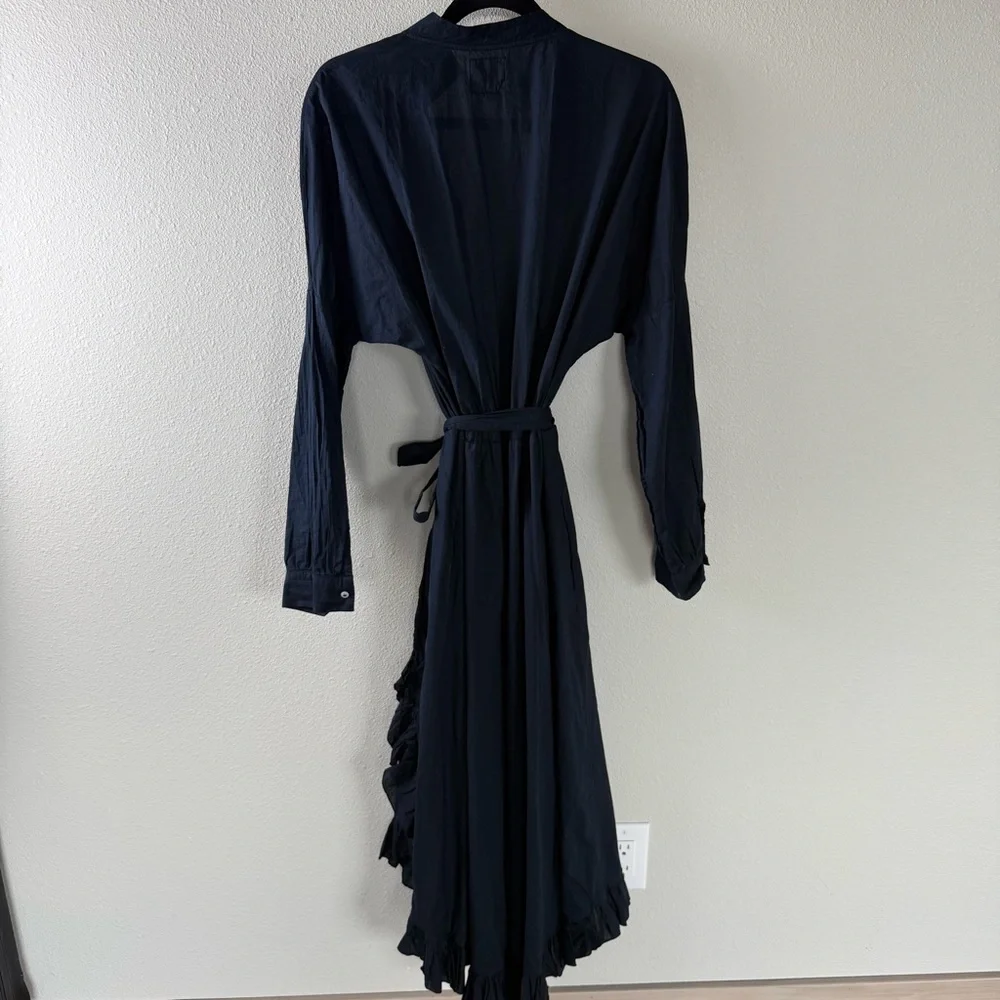 A Shirt Thing Navy Blue Wrap Midi Dress Cotton Casual Boho Minimalist Women M/L - Picture 12 of 15